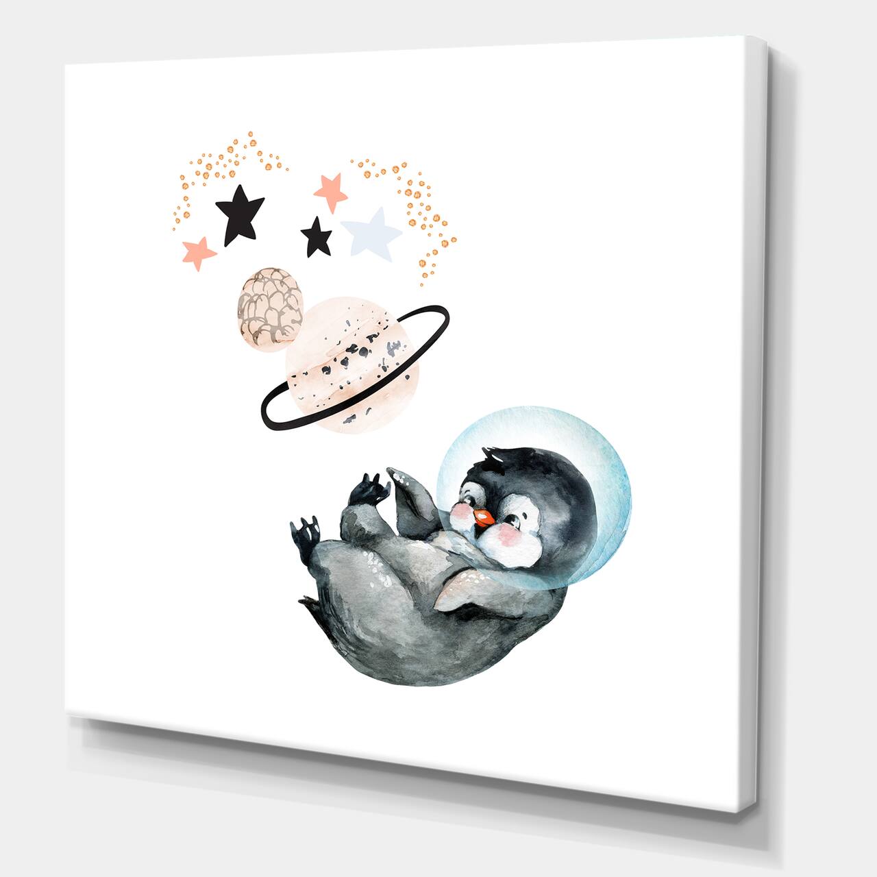 Designart - Little Penguin With Stars and Planets I - Farmhouse Canvas Wall Art Print